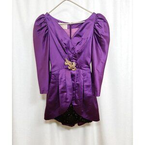 Vintage Vera Wang Purple Satin Peplum Top With Black Lace Beaded Skirt & Puff Sl
